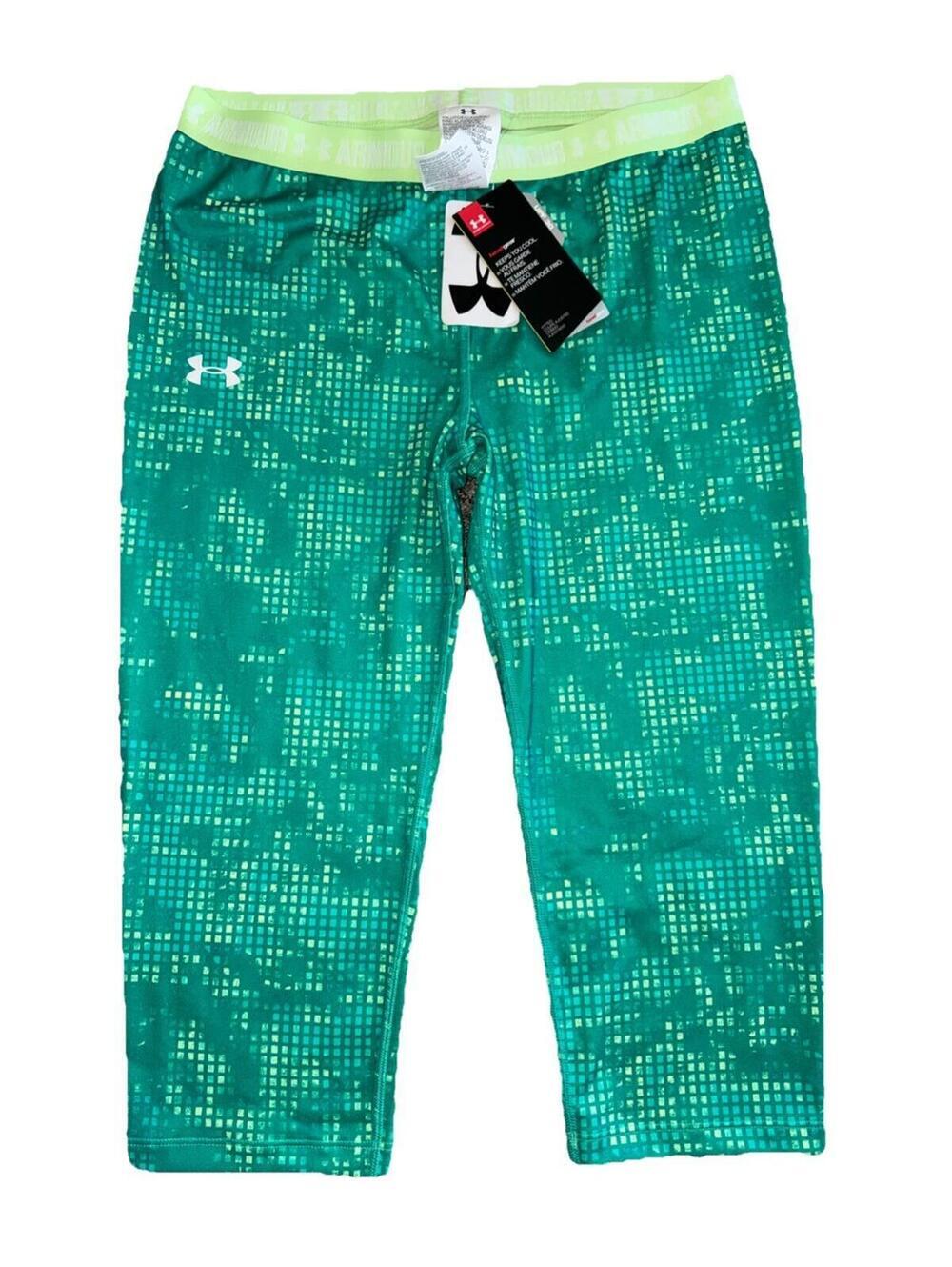 Under Armour Girls Heatgear Green Capri Leggings Size YXL New
